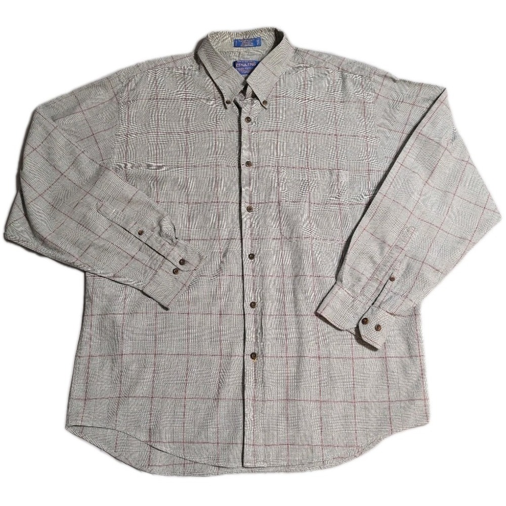 Pendleton Canterbury Cloth Shirt Mens XL Merino Wool Fima Cotton Plaid Button Up